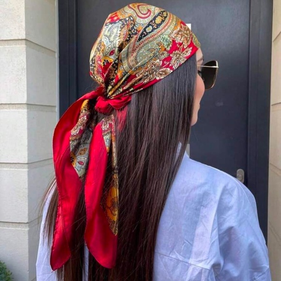 Accessories - NEW! Elegant Red Paisley Faux Silk Hair Scarf/Headscarf/Bandana